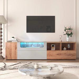 Meuble TV scandinave gris clair et bois avec LED