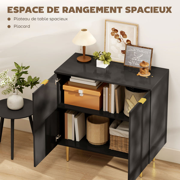 Buffet LINO 80 cm – Noir, 2 portes & pieds métal surélevés