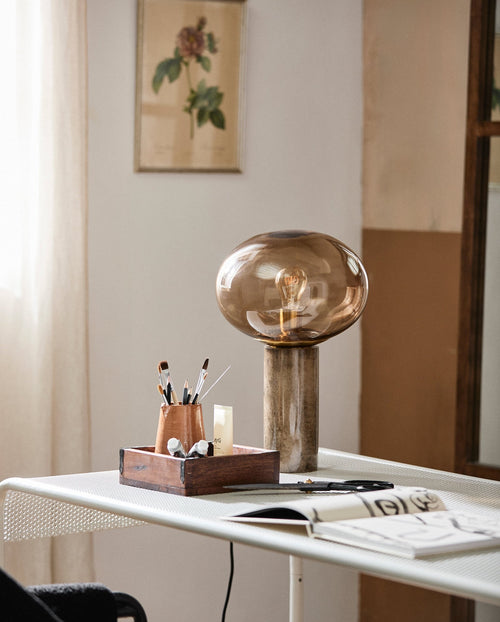 Lampe de table BES – Marbre brun & verre fumé, H 45 cm, Nordal