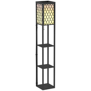 Lampe sur pied étagère noire à abat-jour nid d'abeille