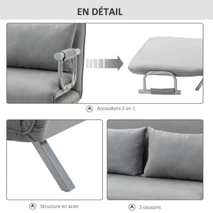 Canapé-lit 2 places convertible, dossier réglable - Canapé