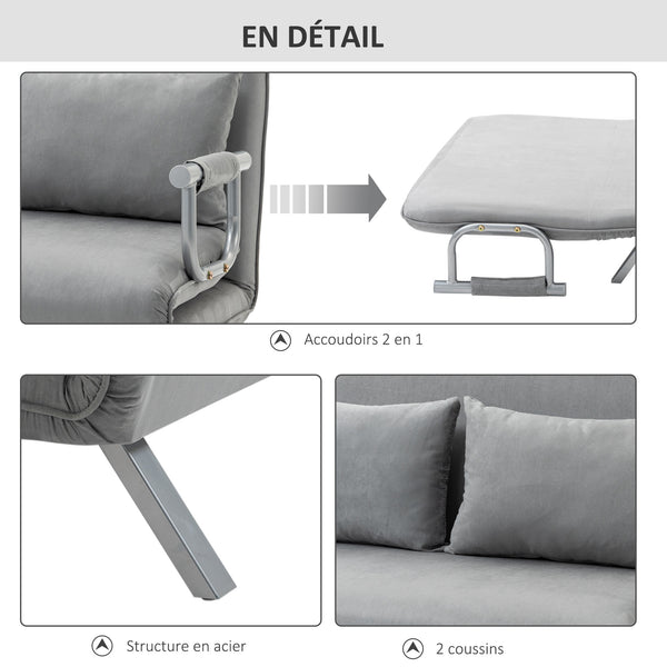 Canapé-lit 2 places convertible, dossier réglable