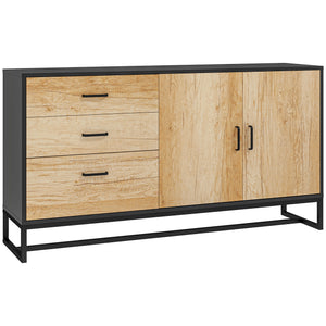 Buffet salon meuble de rangement avec 3 tiroirs et étagère réglable, pieds en acier, poignées en alliage d'aluminium
