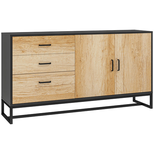 Buffet MILO 140 cm – Finition bois naturel & acier noir, 3 tiroirs