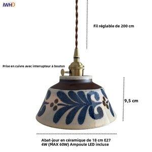 Suspension en Céramique & Cuivre Style Japonais — Multicolore E27