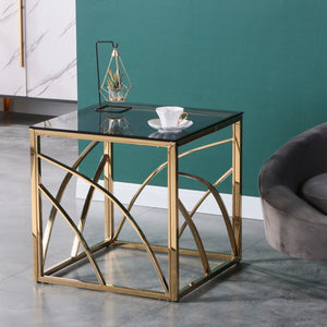 Table d'Appoint Inox & Verre — Or ou Argent, Design Sculptural - Tables basses