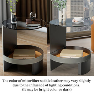 Table d’Appoint Design – Verre Fumé, Cuir et Métal - Tables basses