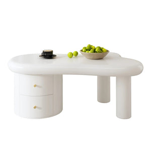 Table Basse Blanc Mat Forme Libre 2 Tiroirs — Design Organique - Tables basses