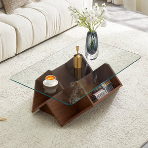 Table Basse Verre Trempé & Noyer — Légèreté et Chaleur - Tables basses