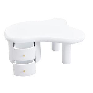 Table Basse Blanc Mat Forme Libre 2 Tiroirs — Design Organique - Tables basses