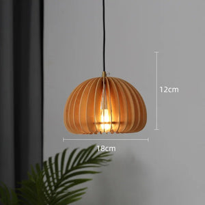 Suspension LED en bois massif style japonais - Luminaire citrouille