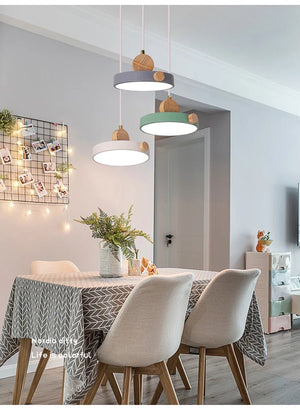 Suspension scandinave circulaire en bois et métal coloré ACELIN BB'art meuble & déco