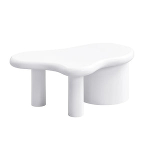 Table Basse Blanc Mat Forme Libre 2 Tiroirs — Design Organique - Tables basses