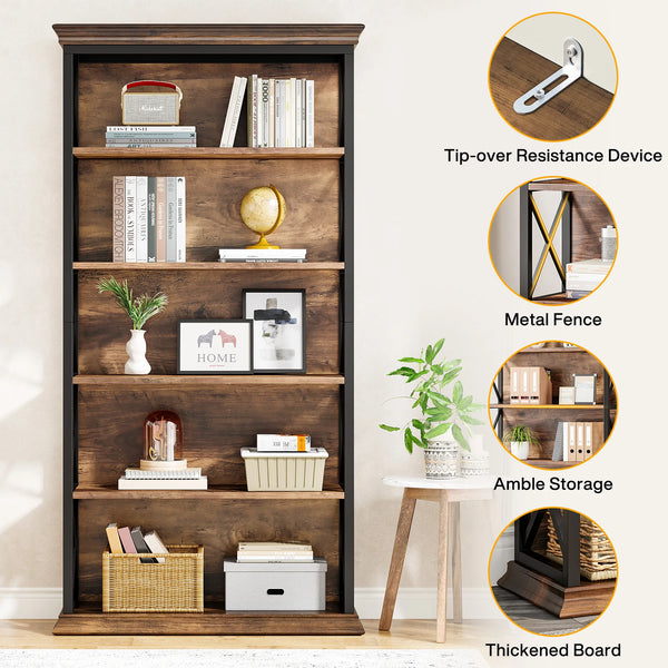 Bibliothèque Industrielle 6 Niveaux 180 cm — Métal & Bois