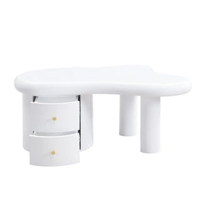 Table Basse Blanc Mat Forme Libre 2 Tiroirs — Design Organique - Tables basses