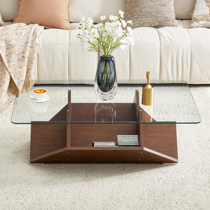 Table Basse Verre Trempé & Noyer — Légèreté et Chaleur - Tables basses