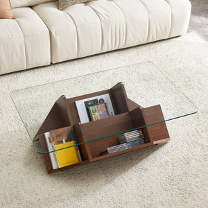 Table Basse Verre Trempé & Noyer — Légèreté et Chaleur - Tables basses