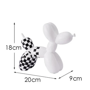 Figurine chien ballon en résine Damier blanc