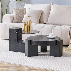 Tables Basses Duo Détachables Verre Fumé — Noir ou Noyer - Tables basses