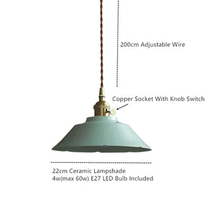 Suspension en Céramique & Cuivre Style Japonais — Multicolore E27