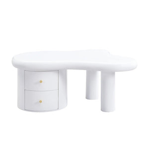 Table Basse Blanc Mat Forme Libre 2 Tiroirs — Design Organique - Tables basses