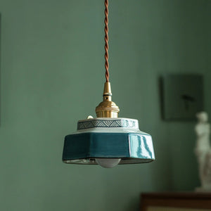 Suspension en Céramique & Cuivre Style Japonais — Multicolore E27