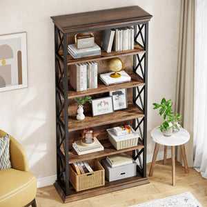 Bibliothèque Industrielle 6 Niveaux 180 cm — Métal & Bois - bibliothèque