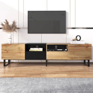 Meuble TV VOGA Design Moderne – 190 cm, Finition Bois et Noir, Grand Espace de Rangement BB'art meuble & déco