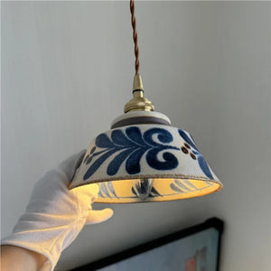 Suspension en Céramique & Cuivre Style Japonais — Multicolore E27