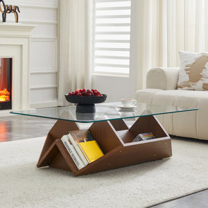 Table Basse Verre Trempé & Noyer — Légèreté et Chaleur - Tables basses