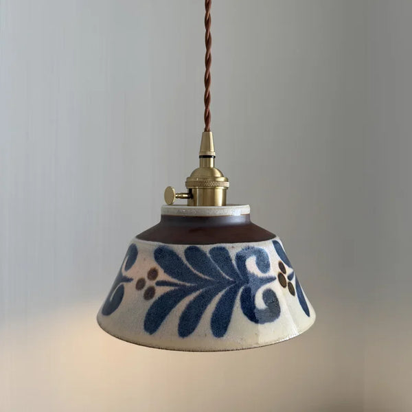 Suspension en Céramique & Cuivre Style Japonais — Multicolore E27