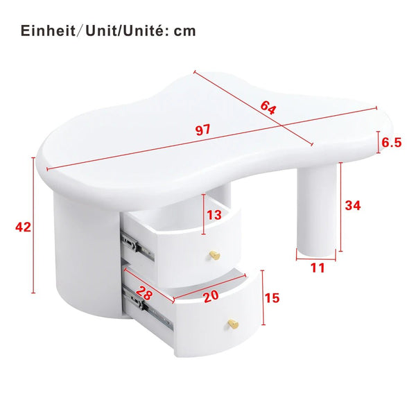 Table Basse Blanc Mat Forme Libre 2 Tiroirs — Design Organique