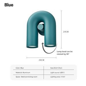 Applique murale LED U-Design bleu avec les dimensions