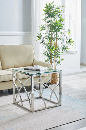 Table d'Appoint Inox & Verre — Or ou Argent, Design Sculptural - Tables basses
