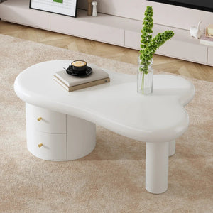 Table Basse Blanc Mat Forme Libre 2 Tiroirs — Design Organique - Tables basses