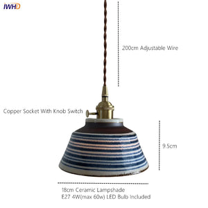 Suspension en Céramique & Cuivre Style Japonais — Multicolore E27