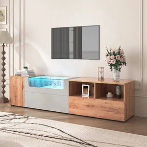 Meuble TV Design Scandinave Gris Clair et Bois avec Éclairage LED