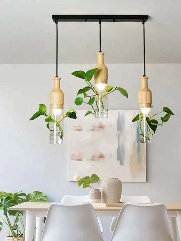 Lampes suspendues LED modernes, bois et verre BB'art meuble & déco