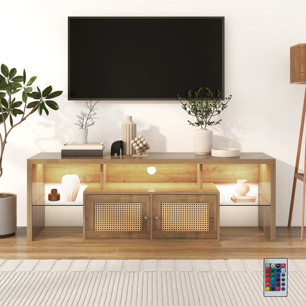 Meuble tv NATURA Rotin 150, lumière LED BB'art meuble & déco