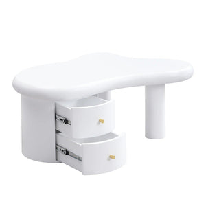 Table Basse Blanc Mat Forme Libre 2 Tiroirs — Design Organique - Tables basses