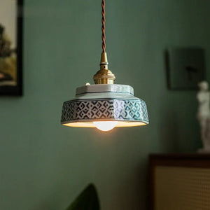 Suspension en Céramique & Cuivre Style Japonais — Multicolore E27