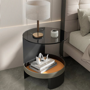 Table d’Appoint Design – Verre Fumé, Cuir et Métal - Tables basses