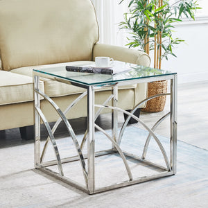 Table d'Appoint Inox & Verre — Or ou Argent, Design Sculptural - Tables basses