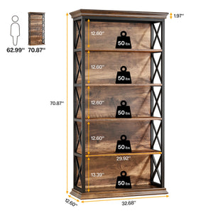 Bibliothèque Industrielle 6 Niveaux 180 cm — Métal & Bois - bibliothèque