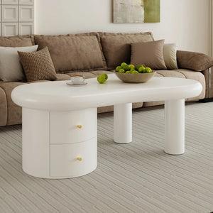 Table Basse Blanc Mat Forme Libre 2 Tiroirs — Design Organique - Tables basses