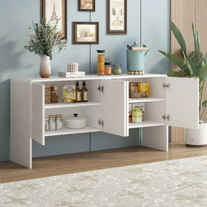 Buffet Solstice Blanc – Minimaliste à 4 portes pour salon ou salle à manger porte ouvertes