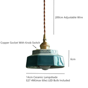Suspension en Céramique & Cuivre Style Japonais — Multicolore E27