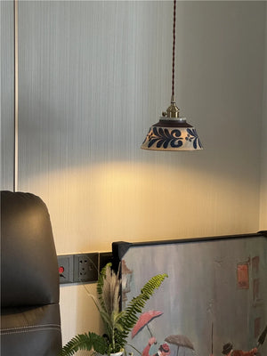 Suspension en Céramique & Cuivre Style Japonais — Multicolore E27