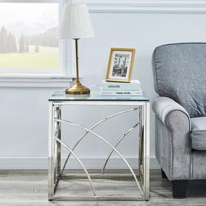 Table d'Appoint Inox & Verre — Or ou Argent, Design Sculptural - Tables basses