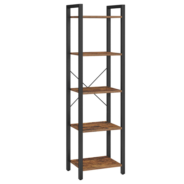 Étagère Loftia – Bibliothèque métal & bois 5 niveaux, 30 x 40 x 153 cm, Style Industriel